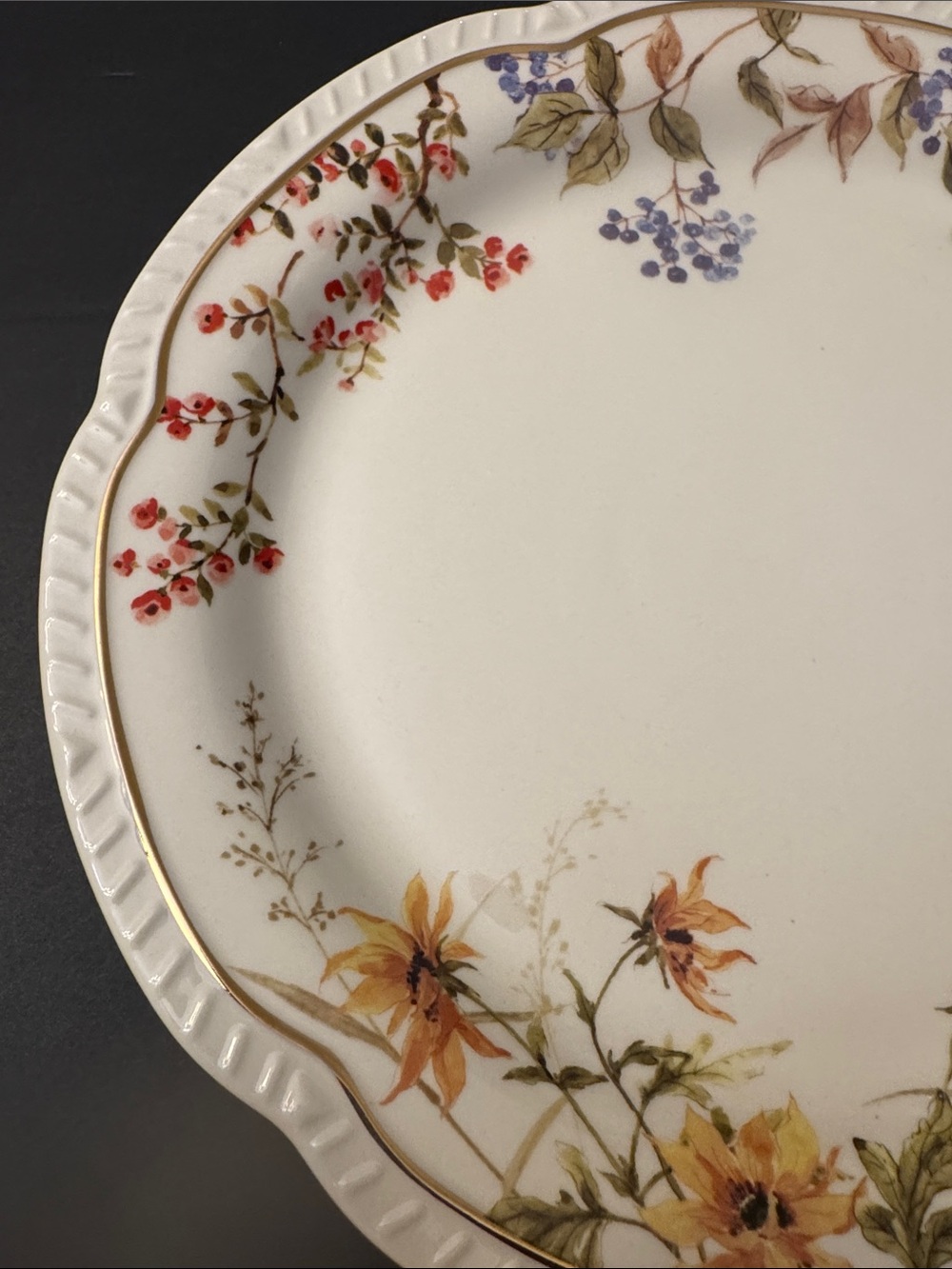 NWOT 4pc Potter's Studio Scalloped Stoneware Fall Leaves Trim Dinner Plates - Picture 6 of 9